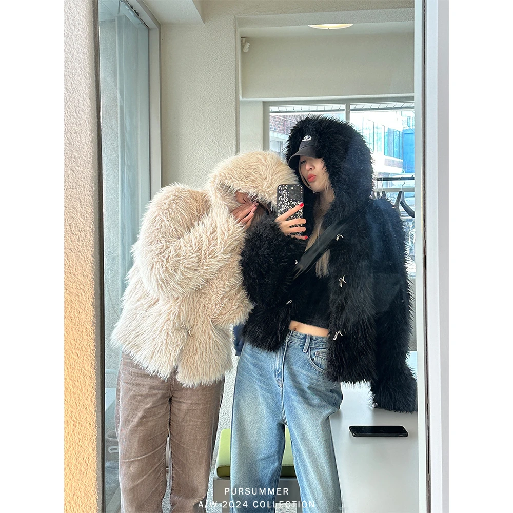 【清清！朴夏Pursummer】 泰迪小卷连帽环保加厚皮毛一体外套W14993P