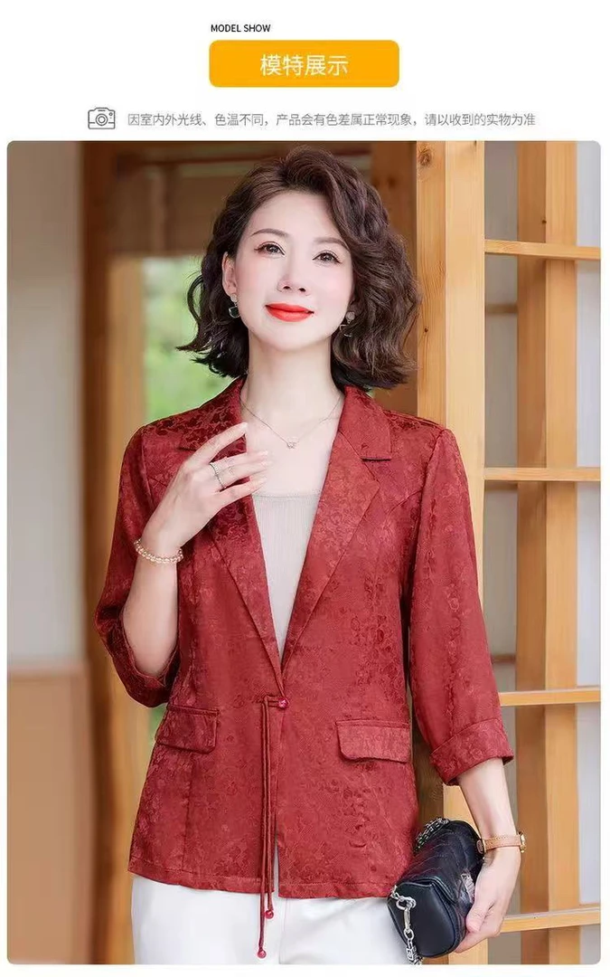 七分袖衬衫袖修身型通体花萝西装显瘦春夏西服短款修身休闲