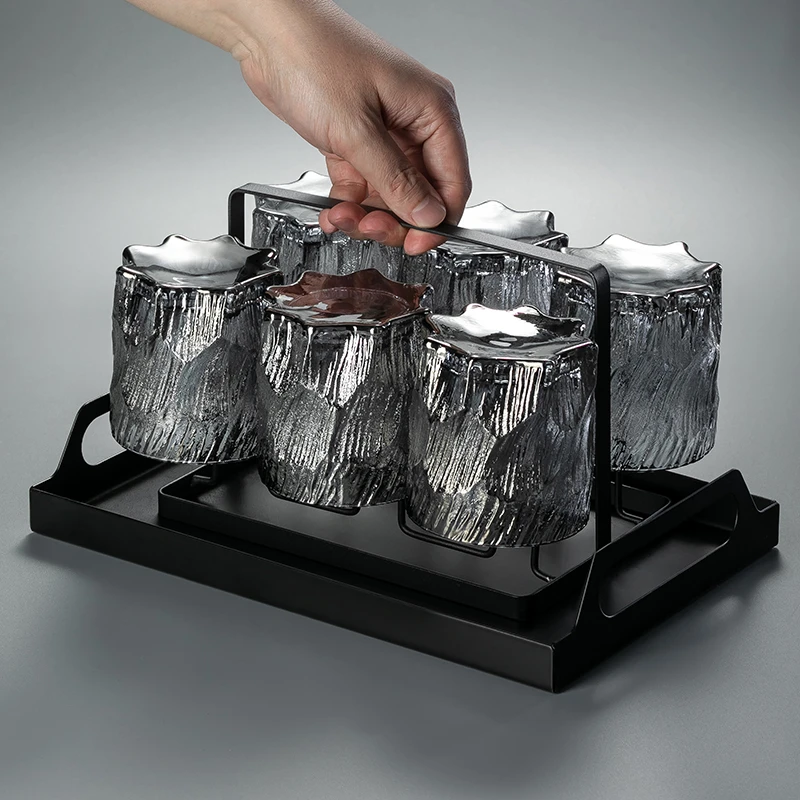 高颜值水杯玻璃杯烟灰色6个北欧风格整套水具泡茶杯啤酒杯杯套款