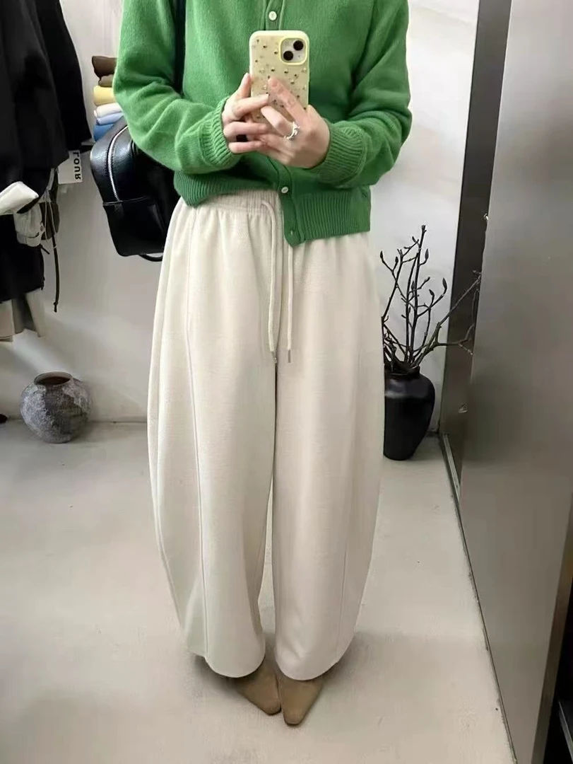 22543加绒加厚卫裤女新款韩版ins风高腰抽绳宽松显瘦百搭阔腿长裤