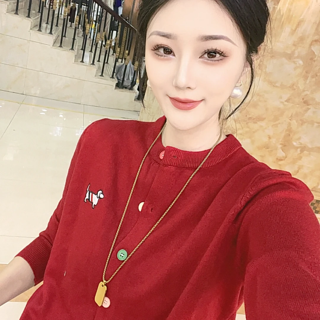 实体店秋冬宽松百搭狗狗刺绣针织开衫女新款显瘦