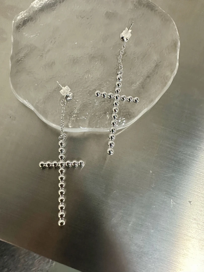 铜合金耳饰 【Yoloo.Met】欧美复古重工十字架吊坠耳饰耳环