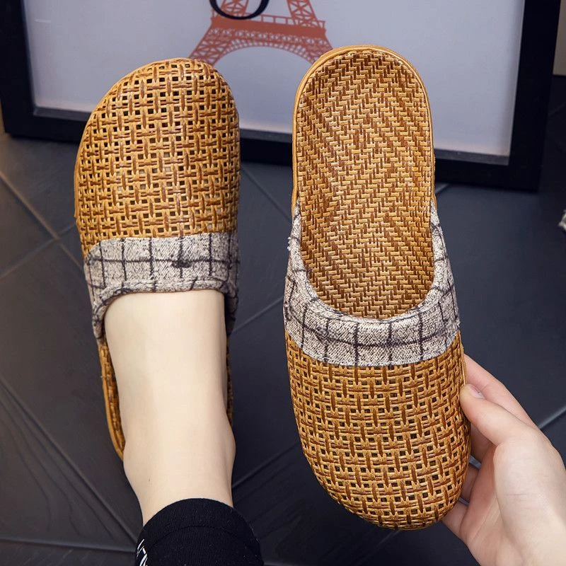 春夏编织拖鞋藤草透气男女高颜值夏季舒适草席室内居家轻便平底鞋
