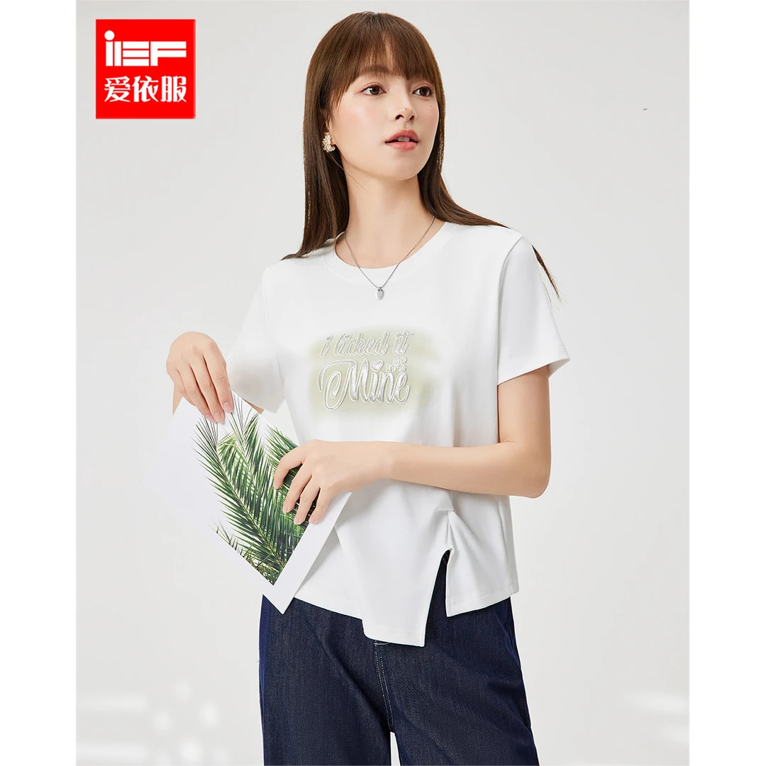 IEF/爱依服2025早秋气质通勤百搭不规则设计感时尚减龄宽松女T恤