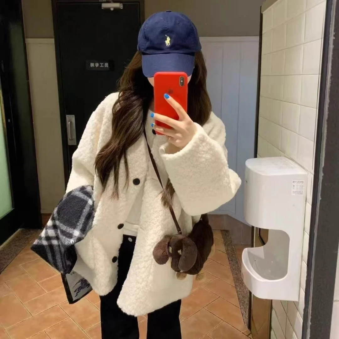 韩系气质小香风毛毛外套女减龄羊羔毛外套中长款百搭好看上衣女冬