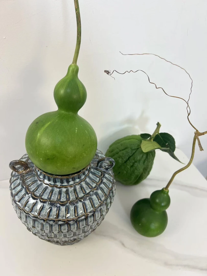 白玉翡翠葫芦鲜花可作中式绿植摆件