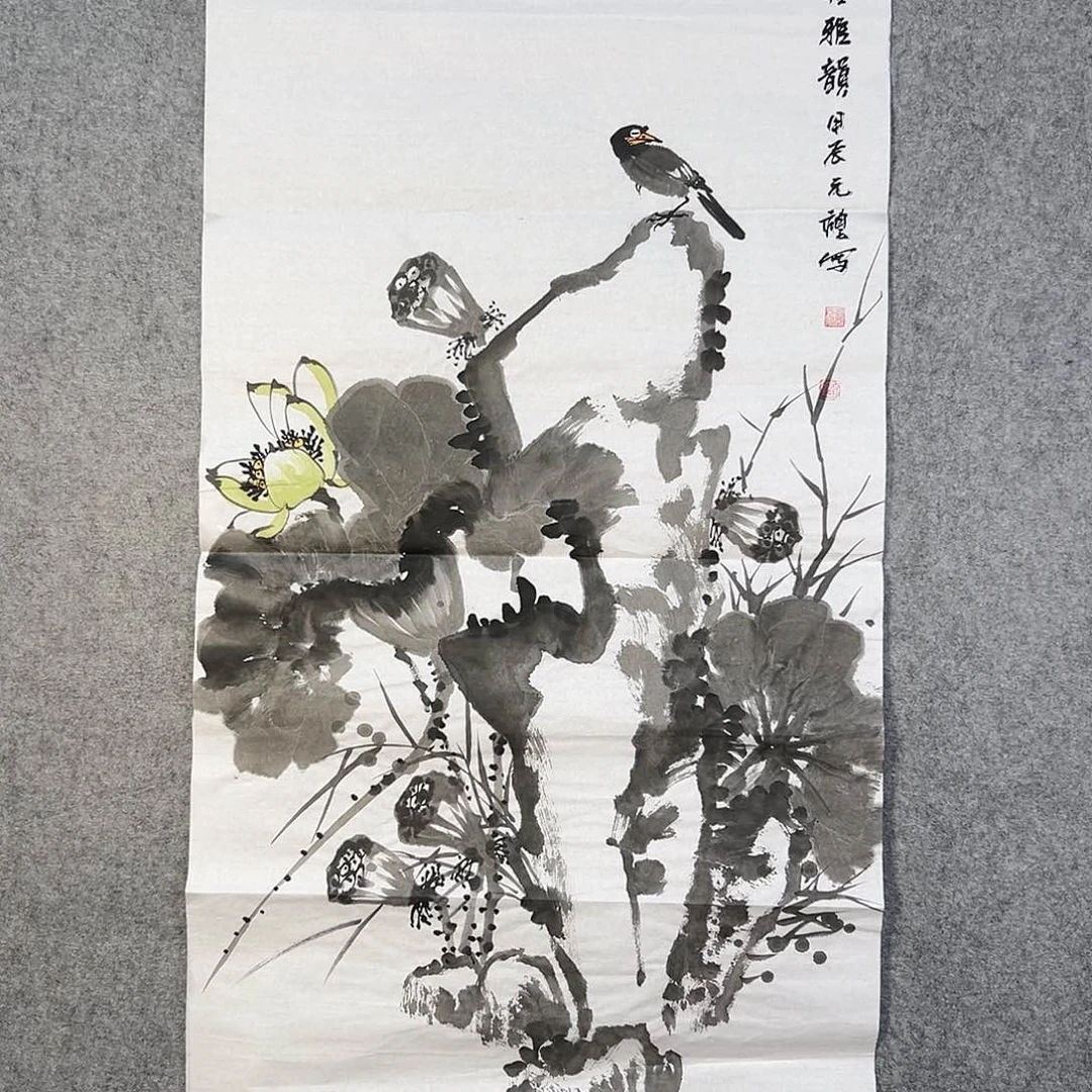 国画777 花鸟在树丛的顶端鸣叫叫声