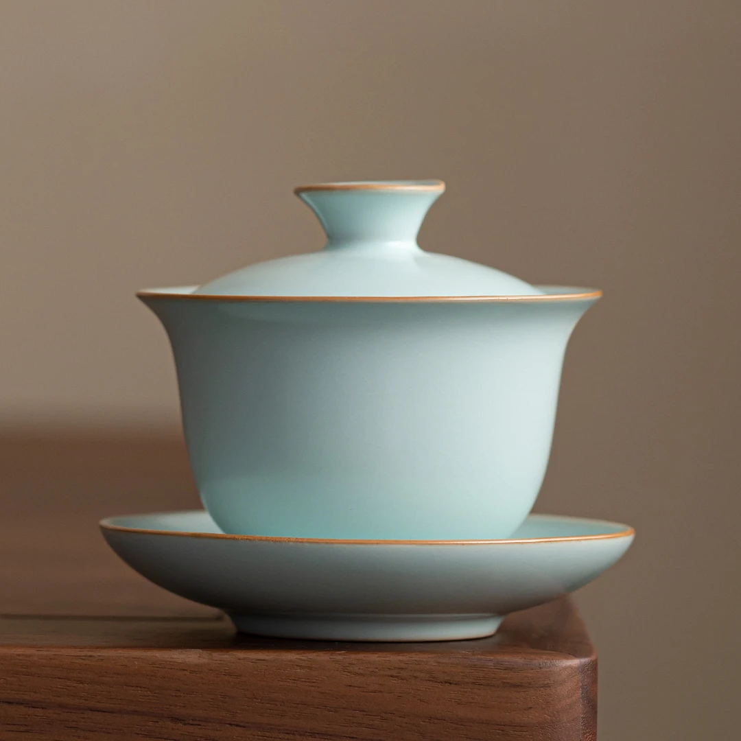 国潮主人杯天青汝瓷三才盖碗办公家用开片可养功夫茶具茶具配件