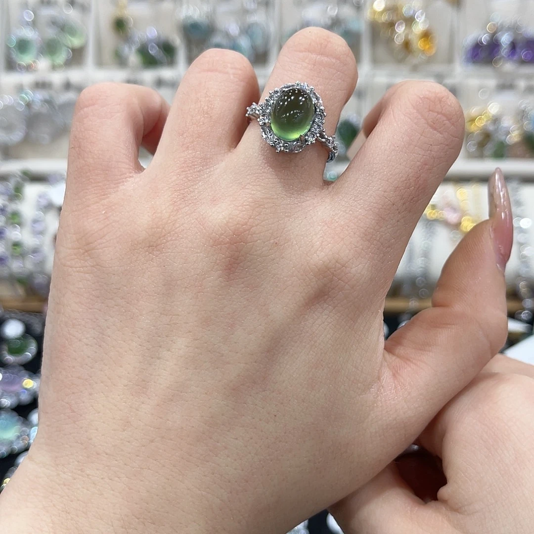 ****年蛇纹石玉银S925镶嵌戒指