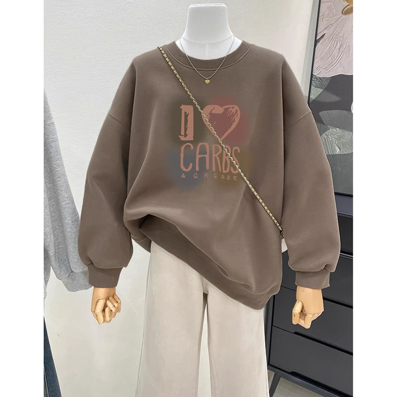 圆领卫衣女2025秋冬季新款宽松休闲洋气中长款遮屁股加绒加厚上衣