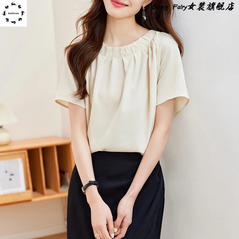 高级感短袖雪纺衫女2025夏季新款气质宽松遮肚子显瘦雪纺上衣小衫