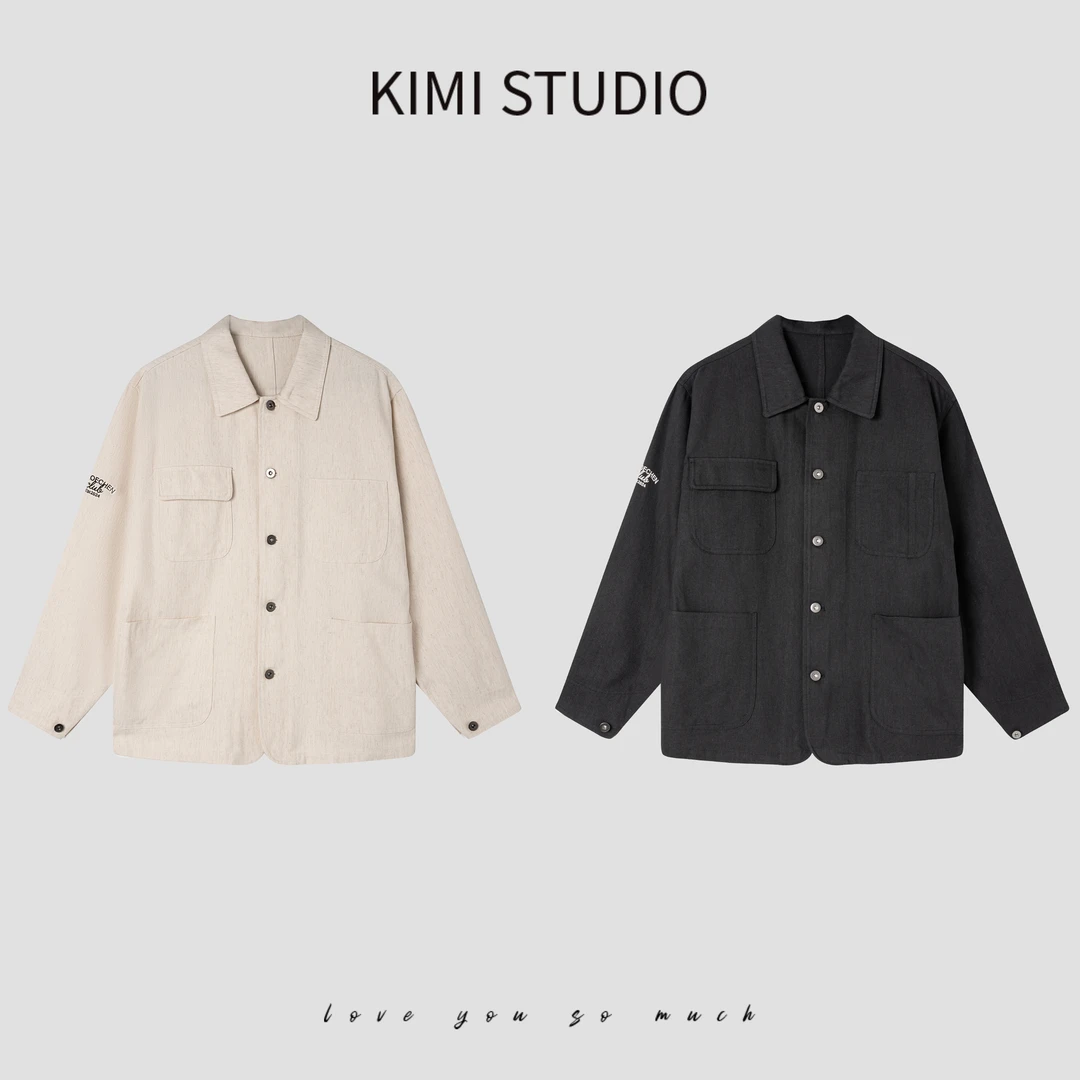 AW25119   早秋莱赛尔亚麻袖口刺绣美式复古工装风外套