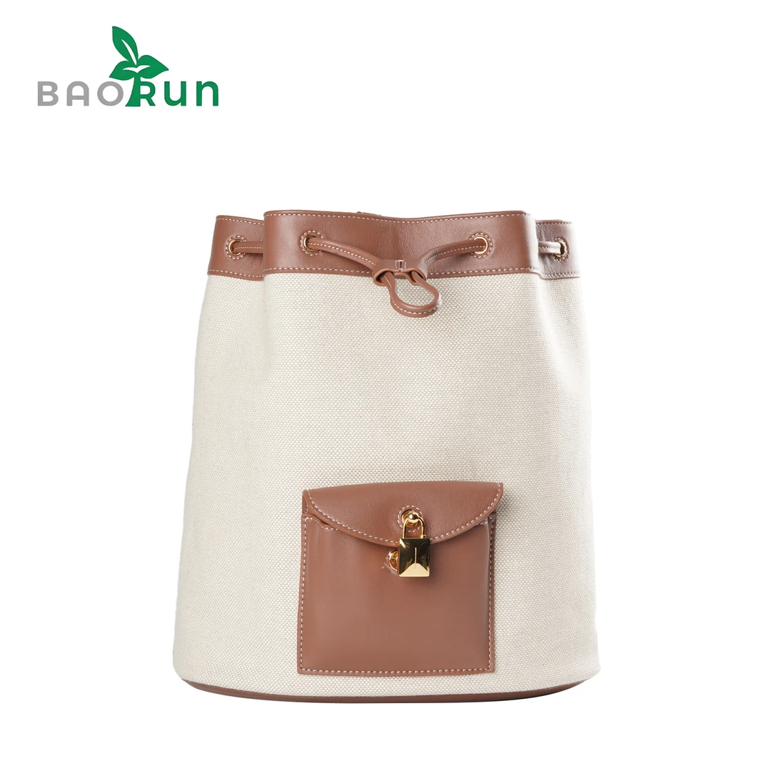 【米白拼色抽绳双肩包】时尚女士百搭通勤高级包