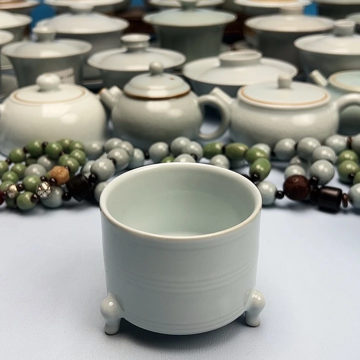 杯月白釉三足杯原矿原釉原产地