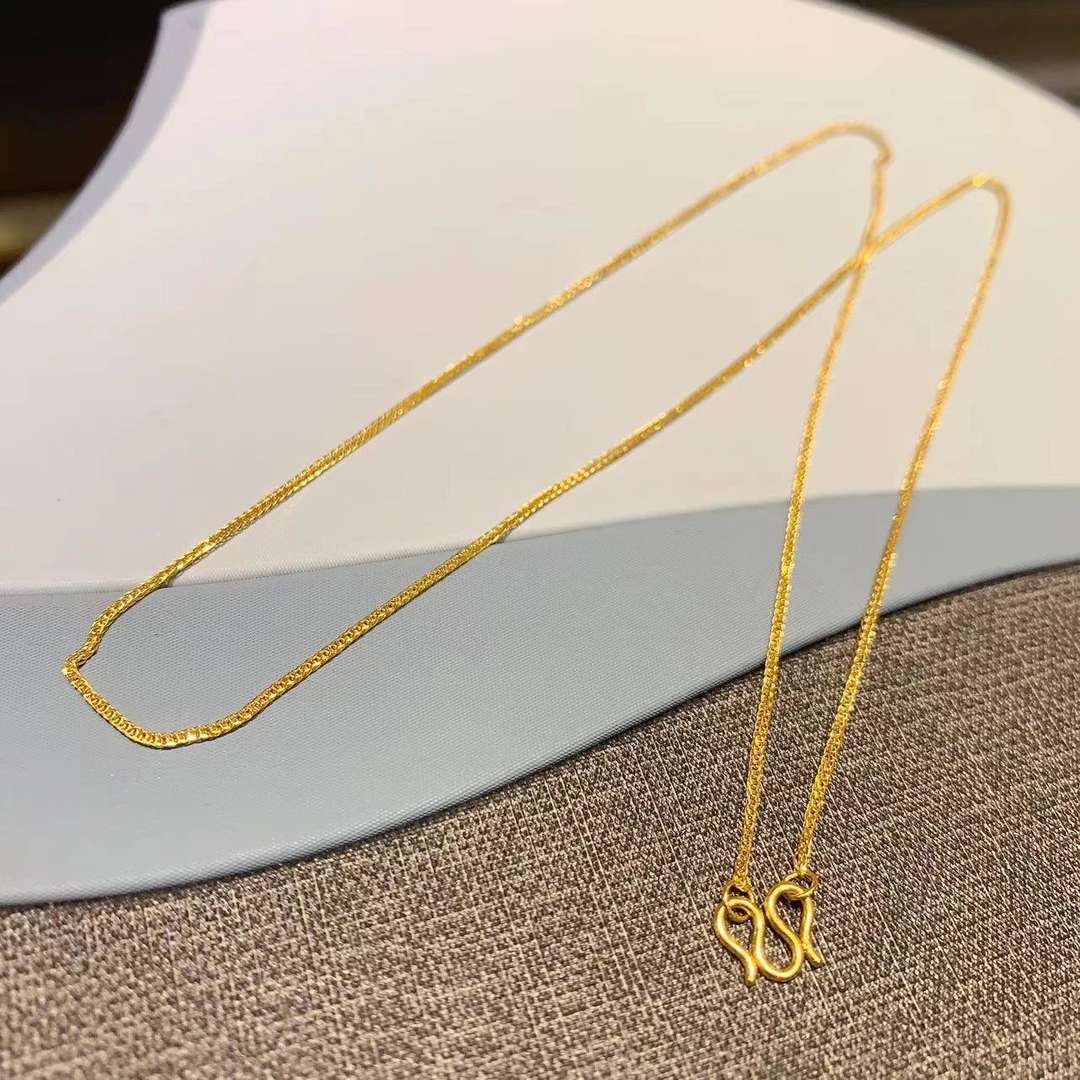 【小金姐专享】足金999肖邦链M扣头17寸金色百搭素链真金项链142