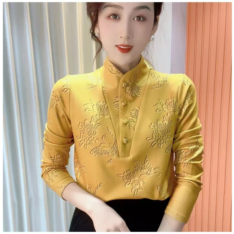 2025秋冬新款印花气质时尚长袖减龄加绒打底女士显瘦上衣