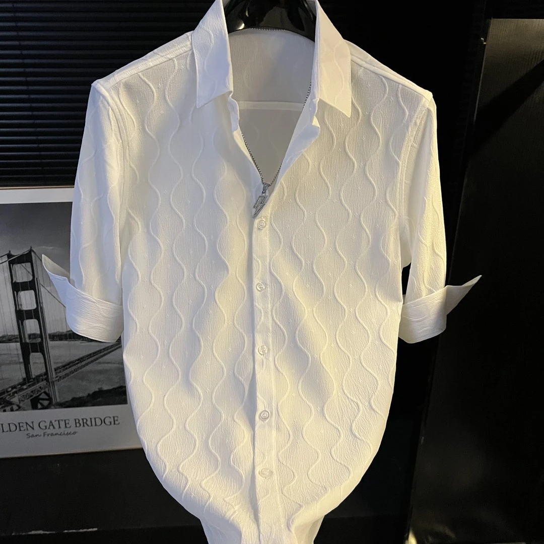 轻奢潮品H-2025夏季新款男士痞帅衬衫网红爆款痞帅中袖衬衣高级