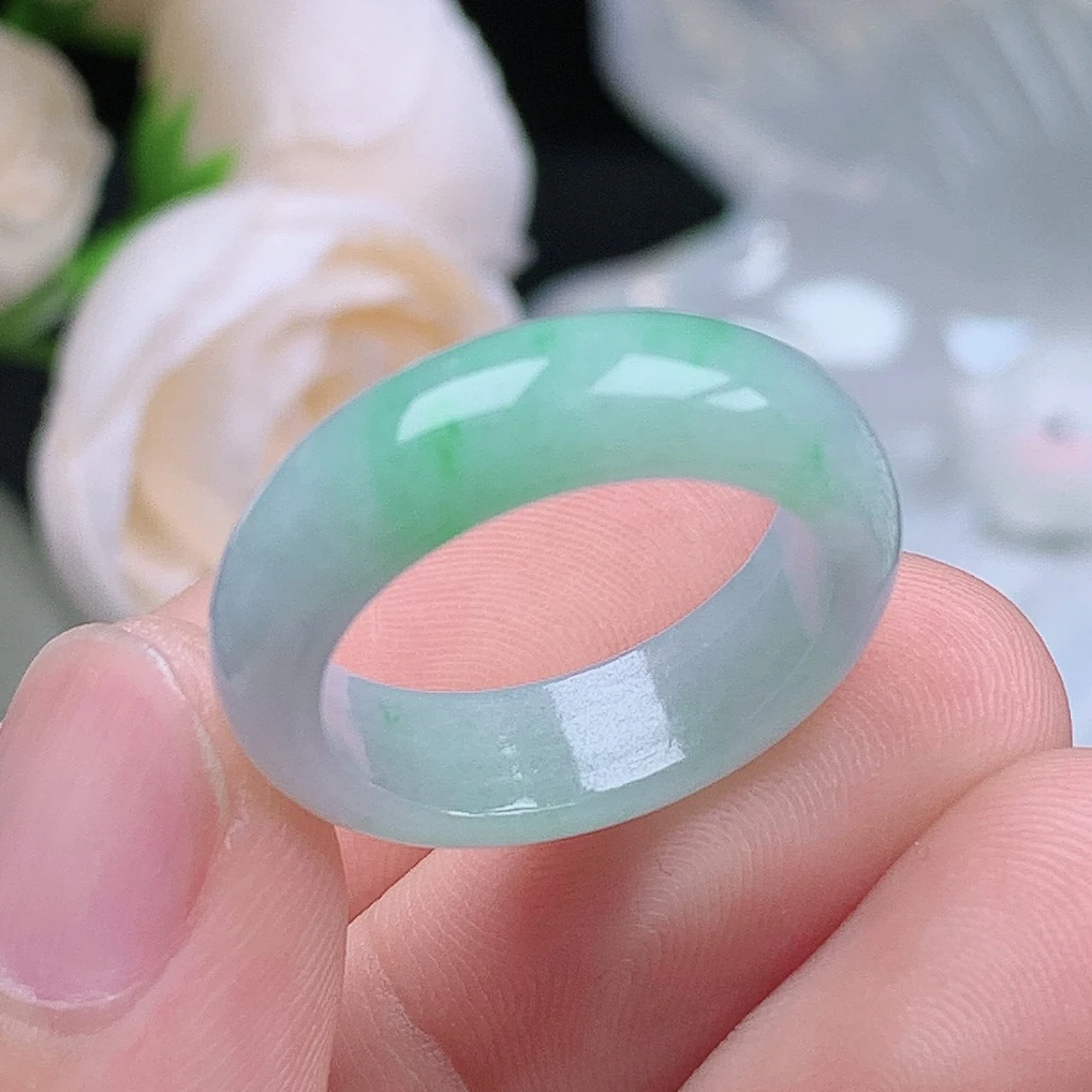 天然翡翠A货老坑种水润飘绿戒指指环16号圈口内径17.7mm#4S