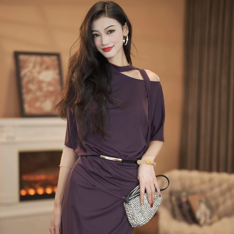 【于一】紫韵  新款高定春季法式显瘦修身连衣裙-HZ975