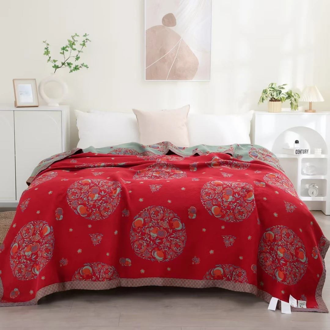 纯棉纱布盖毯--榴花献瑞200*230