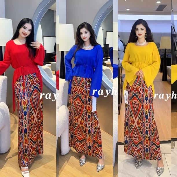 Rayhon民族风气质春夏时尚中长款印花长裙两件套