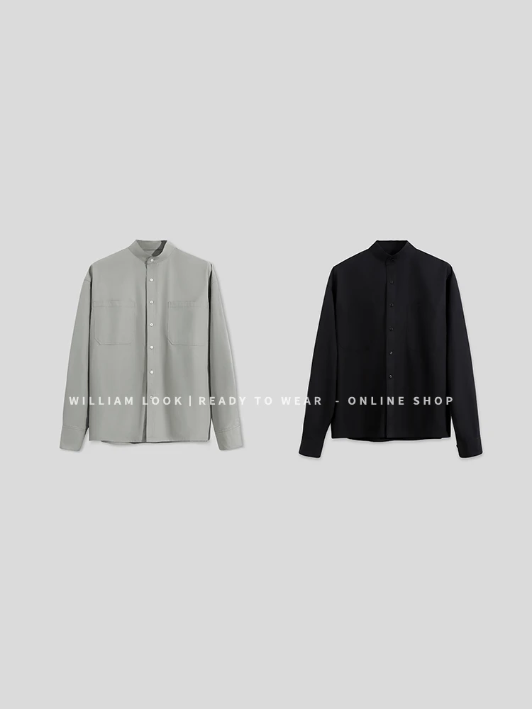 威廉威 男女同款【小立领衬衣】中国风亨利领纯色宽松挺廓衬衫B488