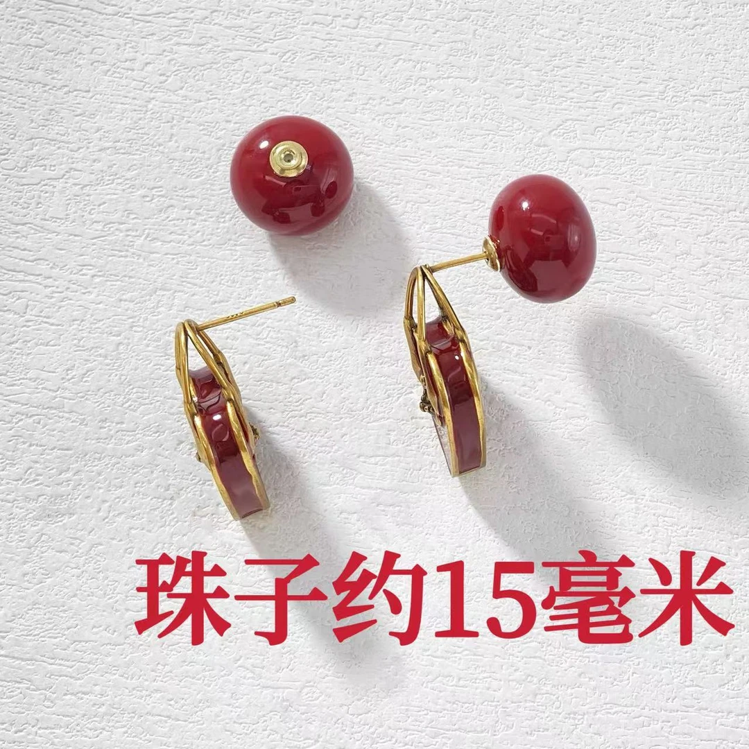 铜合金耳饰 木木（RZ6367）预售 安可拉红桃心土星珠子耳钉耳环