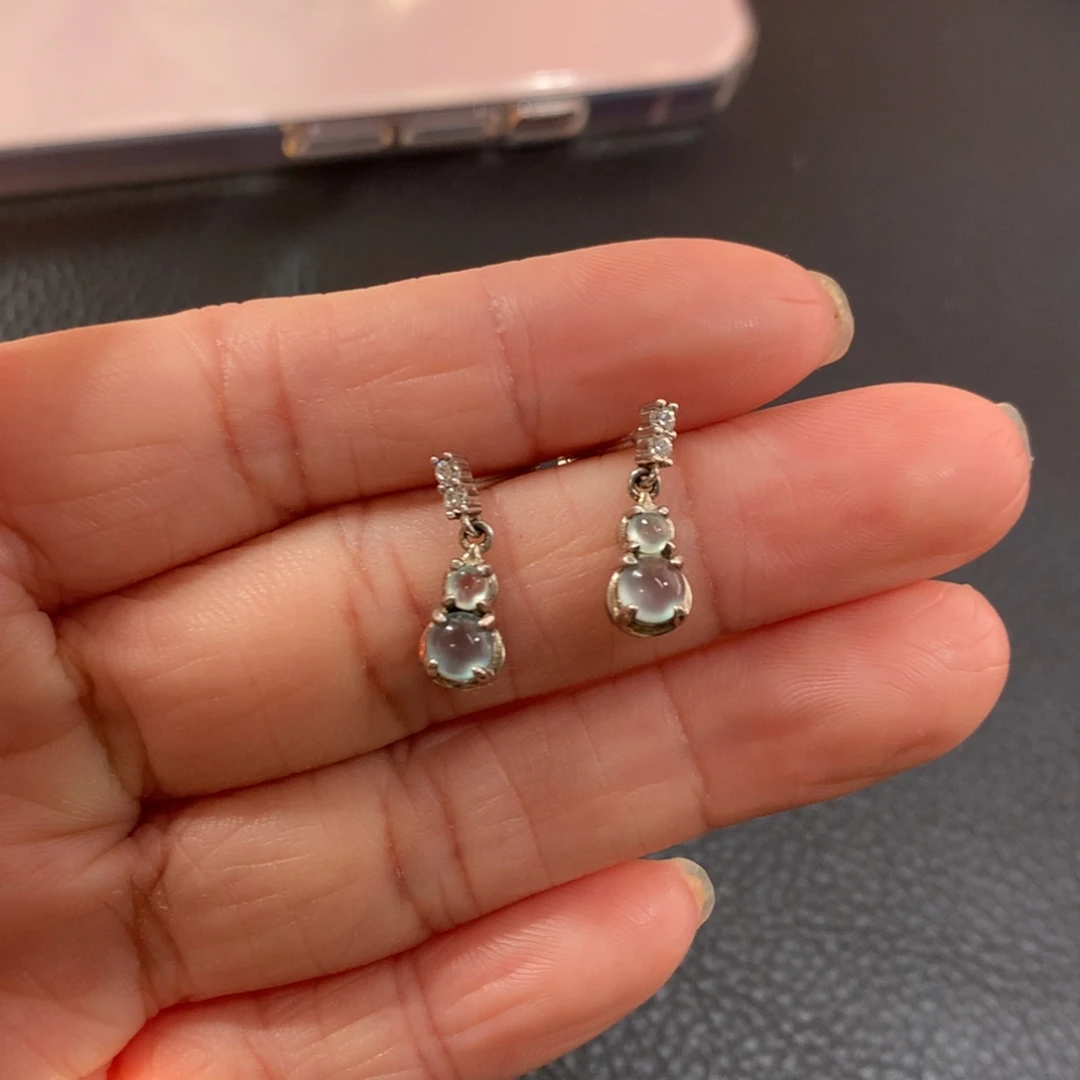 翡翠银S925镶嵌耳饰耳钉