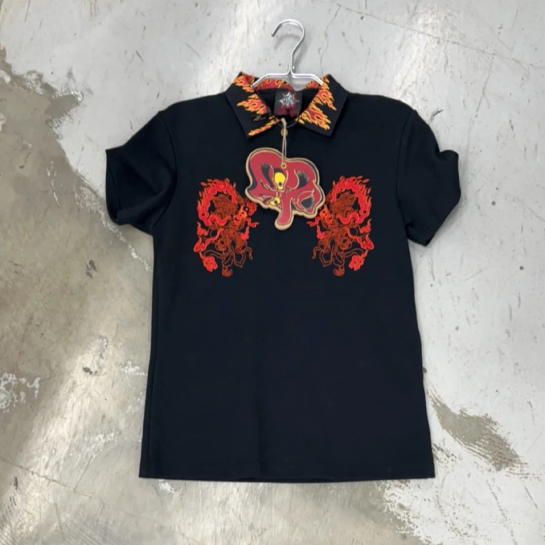 火焰元素刺绣polo衫