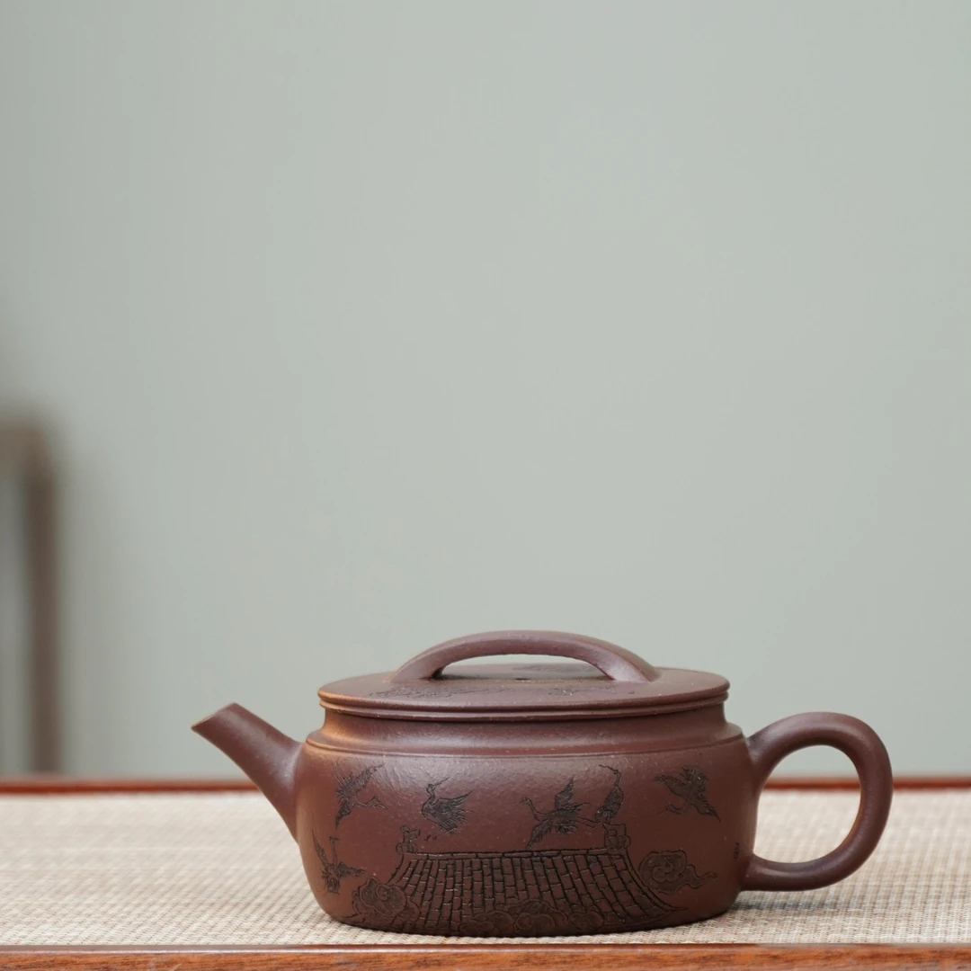 一壶堂甄选·汉瓦壶（瑞鹤）紫泥160CC宜兴手工紫砂紫砂壶纯手工