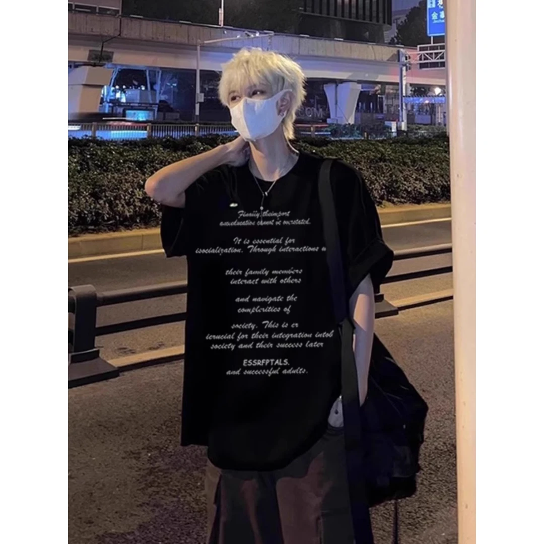 美式街头纯棉重磅短袖t恤男夏季痞帅潮牌半袖潮流宽松大码五分袖