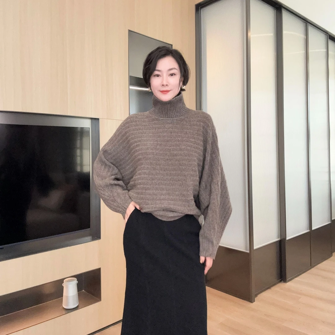 秋冬静奢牦牛绒高领大版毛衣X343