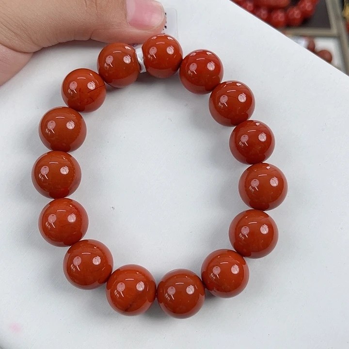 南红玛瑙未镶嵌瓦西柿子红圆珠单圈14mm