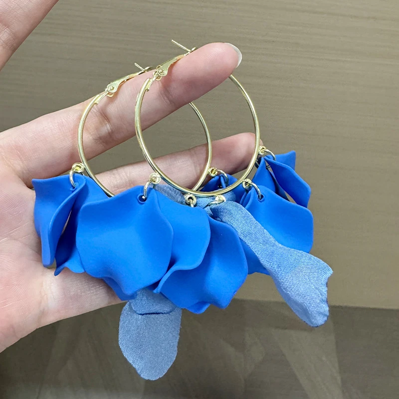 铜合金耳饰 简约小众2005夏季时尚磨砂花瓣流苏