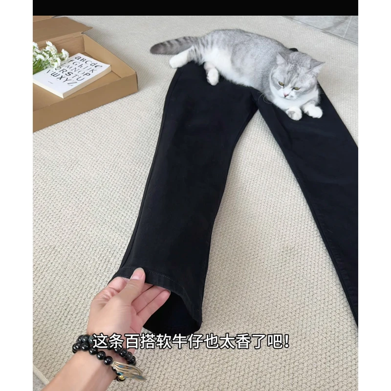 517版型美式巴黎微喇弯刀黑色牛仔长裤子男士修身弹力直筒裤