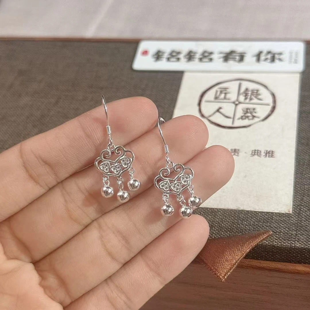 铭铭有你 足银合成锆石耳饰 【锁芯】如意锁耳钩