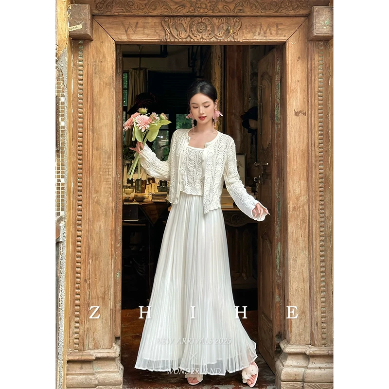 无艳一禾【午后花园】静奢浪漫100棉假两件针织衫+纱裙