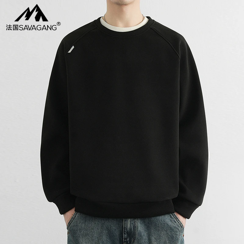 法国高端圆领卫衣男士保暖德绒长袖T恤秋冬季宽松套头潮流打底衫