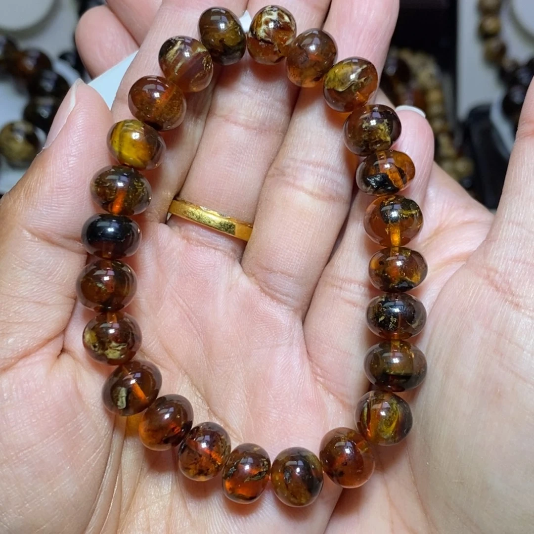 裸石琥珀未镶嵌蜡花10mm