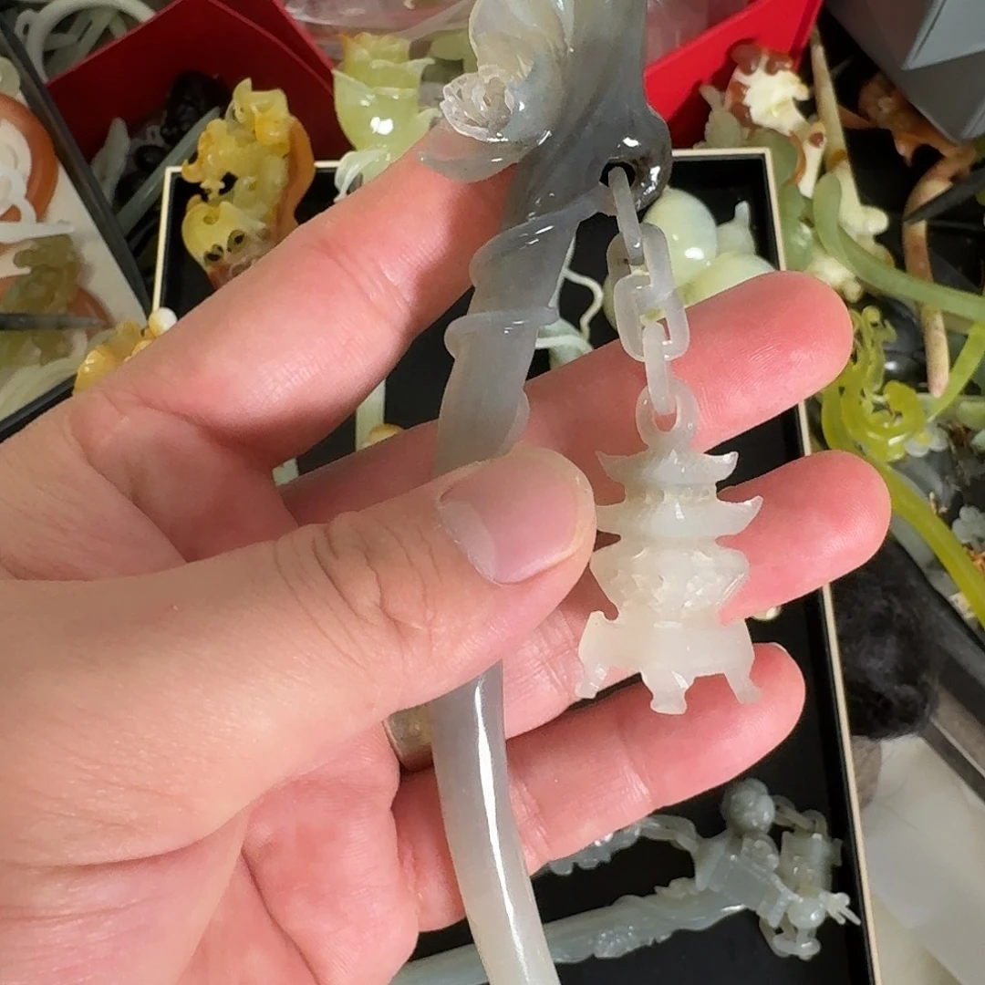 墨***峿蛇纹石玉未镶嵌发饰