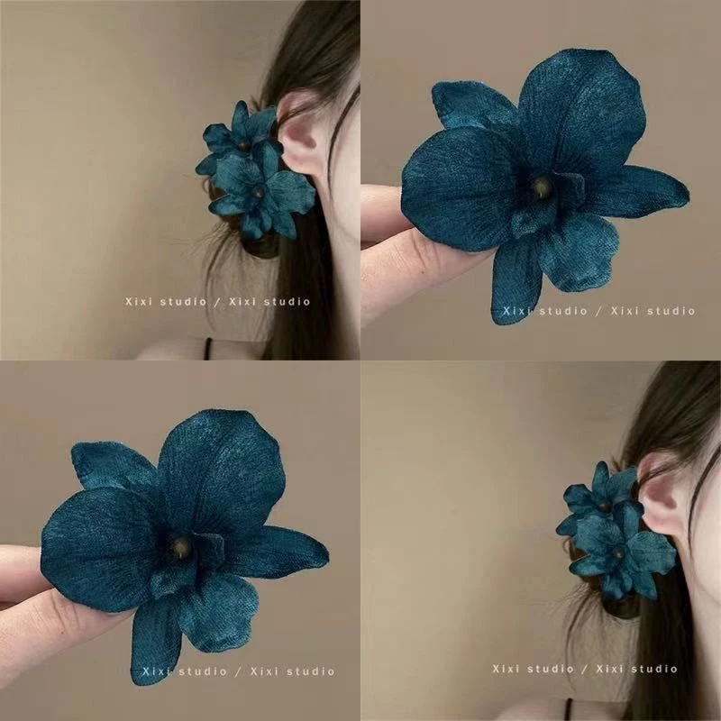 长海月明!复古蓝花朵发夹!新中式真花发卡女拍照旅行发卡新品