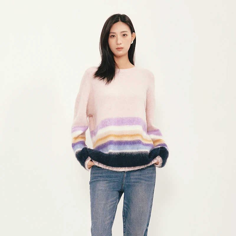 【商场同款】HPLY荷比俪25春舒适圆领条纹气质针织衫HVF12651017