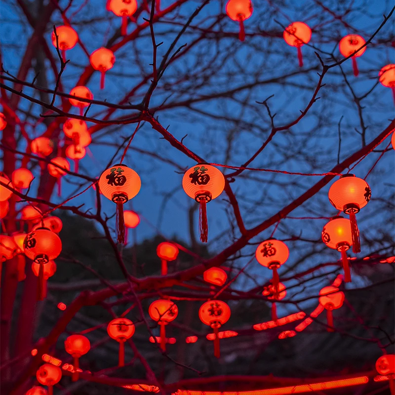 led春节挂树红灯笼灯串闪灯喜庆过年装饰福字红灯笼阳台庭院彩灯