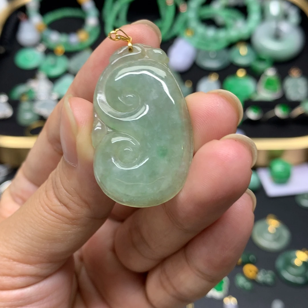 吊坠(不含链)18K金镶嵌翡翠有纹裂