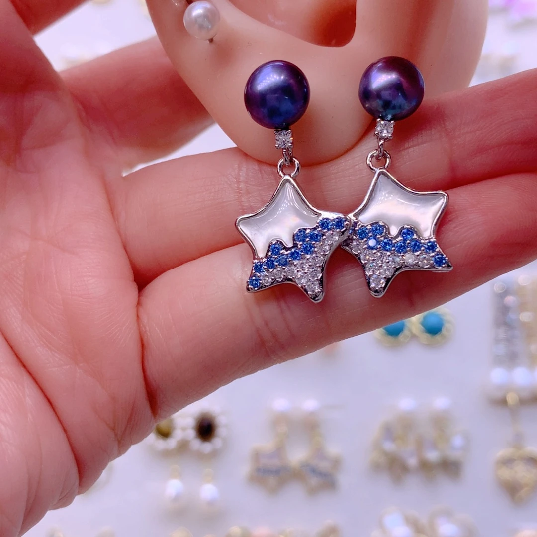 合金淡水珍珠耳饰