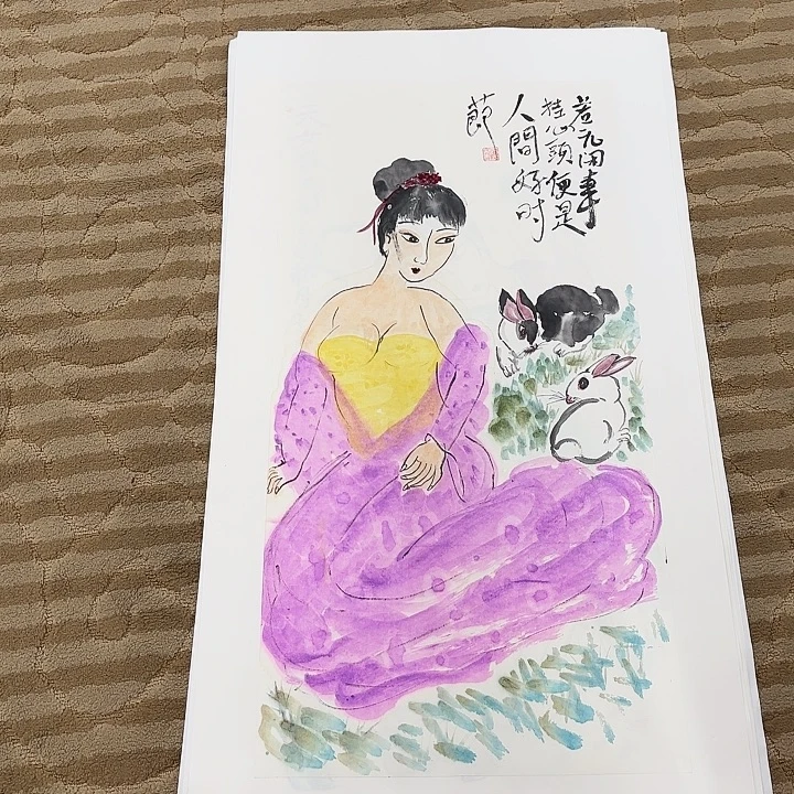 国画花鸟等图案为一体而得的