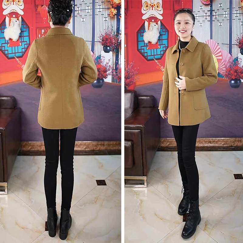 2025新款双面羊毛外套高端中老年翻领洋气百搭显瘦气质短款妈妈装
