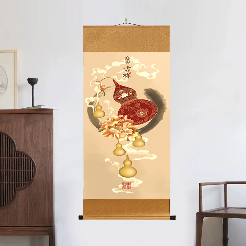 《葫芦》大气背景墙竖幅挂画国风艺术山水靠山图装饰艺术玄关R5