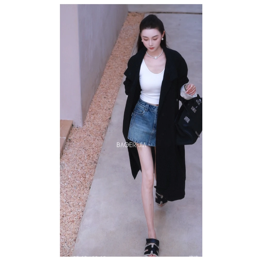 88-宝儿家含幂BS01725307早秋新款牛角扣100棉复古翻领长款风衣