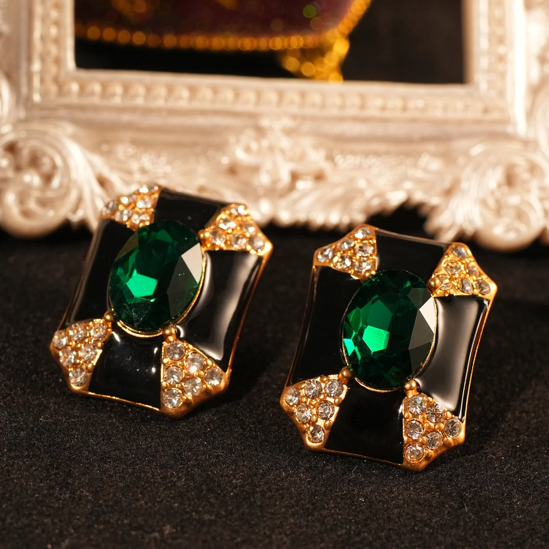 铜合金耳饰 【9112】耳钉 复古满钻黑色中古